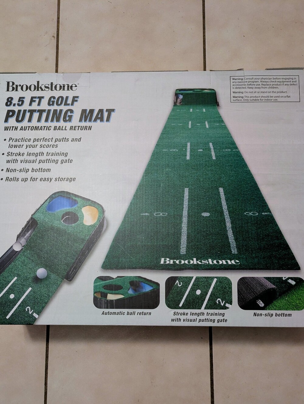 Brookstone 8.5 FT Golf Putting Mat with Automatic Ball Return NWT